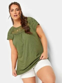 Yours Crochet T-Shirt - Khaki