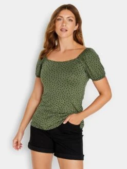 Long Tall Sally Spot Square Neck T - Khaki