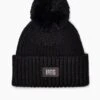 UGG Chunky Rib Knit Beanie Pom - Black
