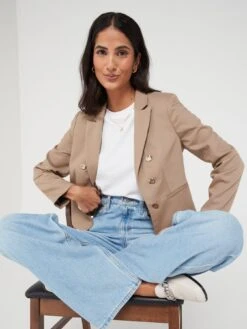 V By Very Cropped Blazer With Horn Buttons -RIVE IS Clothing Shop VJIWC SQ4 0000000003 NATURAL MDd