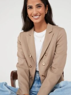 V By Very Cropped Blazer With Horn Buttons -RIVE IS Clothing Shop VJIWC SQ6 0000000003 NATURAL MDd2