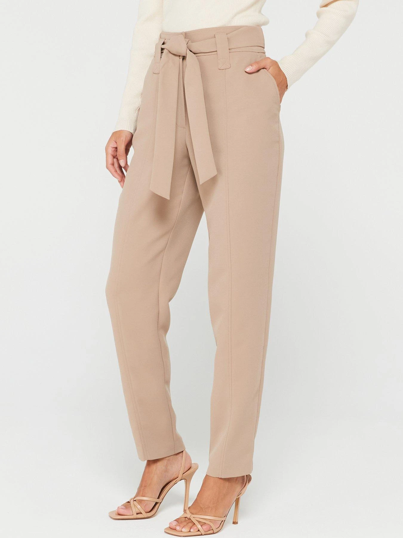 V By Very Belted Soft Tapered Trousers - Brown 3 V By Very Belted Soft Tapered Trousers - Brown