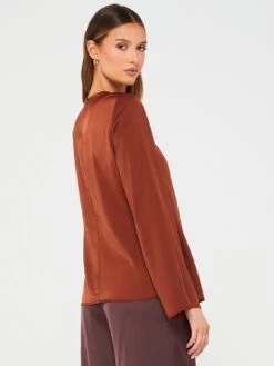 Fig & Basil Satin Twist Neck Blouse -RIVE IS Clothing Shop VK3J3 SQ2 0000000143 BROWN MDb