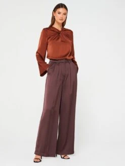 Fig & Basil Satin Twist Neck Blouse -RIVE IS Clothing Shop VK3J3 SQ3 0000000143 BROWN MDo