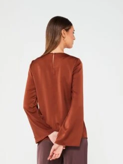 Fig & Basil Satin Twist Neck Blouse -RIVE IS Clothing Shop VK3J3 SQ5 0000000143 BROWN MDd1