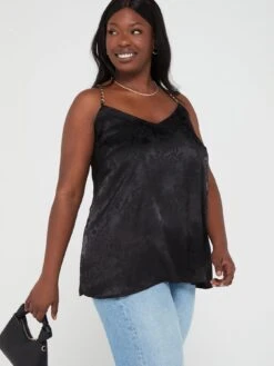 V By Very Curve Floral Jacquard Chain Strap Cami Top -RIVE IS Clothing Shop VK4FM SQ6 0000000004 BLACK MDd2