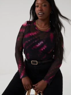 V By Very Curve Tie Dye Animal Mesh Top - Black -RIVE IS Clothing Shop VK4FV SQ4 0000000004 BLACK MDd