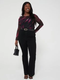 V By Very Curve Tie Dye Animal Mesh Top - Black -RIVE IS Clothing Shop VK4FV SQ5 0000000004 BLACK MDd1