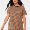 V By Very Contrast Stripe Ll 3/4 Sleeve Tee -RIVE IS Clothing Shop VK4I6 SQ1 0000000143 BROWN MDf