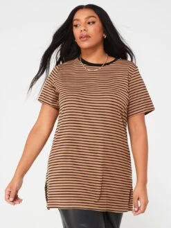 V By Very Contrast Stripe Ll 3/4 Sleeve Tee