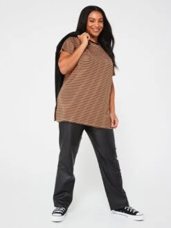 V By Very Contrast Stripe Ll 3/4 Sleeve Tee -RIVE IS Clothing Shop VK4I6 SQ3 0000000143 BROWN MDo
