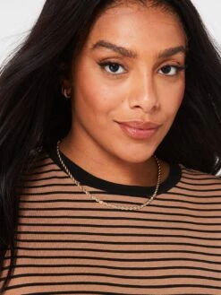 V By Very Contrast Stripe Ll 3/4 Sleeve Tee -RIVE IS Clothing Shop VK4I6 SQ5 0000000143 BROWN MDd1