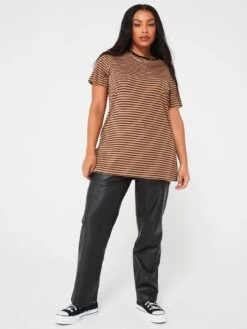 V By Very Contrast Stripe Ll 3/4 Sleeve Tee -RIVE IS Clothing Shop VK4I6 SQ6 0000000143 BROWN MDd2