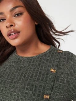 V By Very Curve Space Dyed Button Rib Long Sleeve Top - Khaki -RIVE IS Clothing Shop VK4IK SQ5 0000000058 KHAKI MDd1