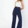 Quiz Buckle Palazzo Trousers - Dark Blue