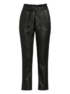 Lucy Mecklenburgh Paperbag Waist Belted PU Trousers - Black  -RIVE IS Clothing Shop VKDNX SQ5 0000000004 BLACK SLf