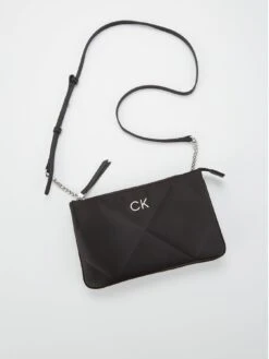 Calvin Klein Lock Logo Satin Quilt Cross Body Bag - Black -RIVE IS Clothing Shop VKHI5 SQ3 0000000004 BLACK SLa