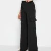 Long Tall Sally Crepe Wide Leg Cargo Trouser - Black