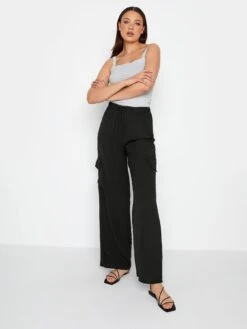 Long Tall Sally Crepe Wide Leg Cargo Trouser - Black -RIVE IS Clothing Shop VKM2R SQ3 0000000004 BLACK MDo