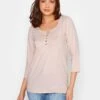 Long Tall Sally Three Quarter Sleeve Henley Top - Pink -RIVE IS Clothing Shop VKM4E SQ1 0000000063 PINK MDf