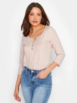 Long Tall Sally Three Quarter Sleeve Henley Top - Pink -RIVE IS Clothing Shop VKM4E SQ4 0000000063 PINK MDd