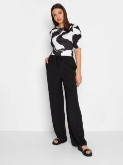 Long Tall Sally Abstract Print Puff Sleeve Top -RIVE IS Clothing Shop VKM4J SQ3 0000000004 BLACK MDo