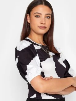 Long Tall Sally Abstract Print Puff Sleeve Top -RIVE IS Clothing Shop VKM4J SQ4 0000000004 BLACK MDd