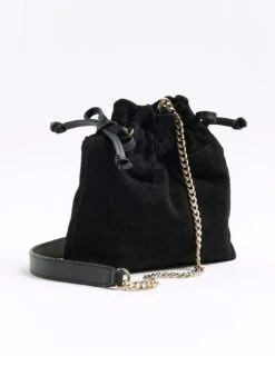River Island Drawstring Suede Cross Body Bag - Black -RIVE IS Clothing Shop VKURJ SQ3 0000000004 BLACK SLa