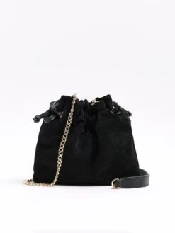 River Island Drawstring Suede Cross Body Bag - Black -RIVE IS Clothing Shop VKURJ SQ5 0000000004 BLACK SLi