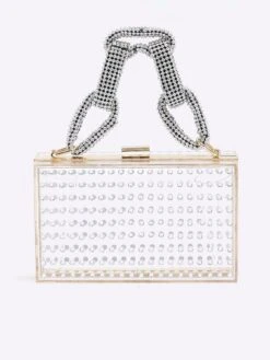 River Island Diamante Perspex Clutch Bag - Silver