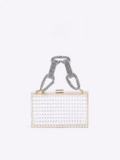 River Island Diamante Perspex Clutch Bag - Silver -RIVE IS Clothing Shop VKURP SQ4 0000000035 SILVER SLd