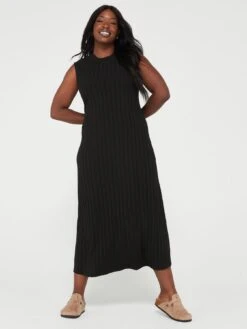 V By Very Curve High Neck Sleeveless Midi Dress - Black