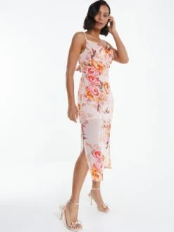 Quiz Floral Tie Back Bodycon Midaxi Dress -RIVE IS Clothing Shop VLDNM SQ3 0000000367 LIGHT PINK MDo