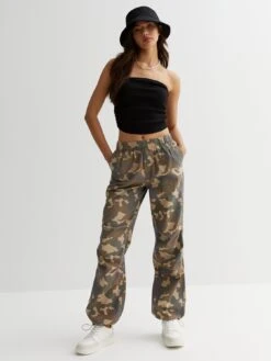 New Look Cotton Camo Parachute Trousers - Green  -RIVE IS Clothing Shop VLEQX SQ3 0000000270 PRINT MDo