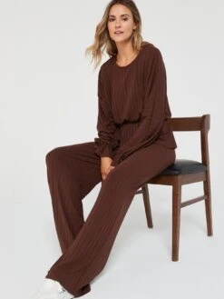 PIECES Simone High Waist Wide Leg Pant - Brown -RIVE IS Clothing Shop VLKGV SQ4 0000000143 BROWN MDd