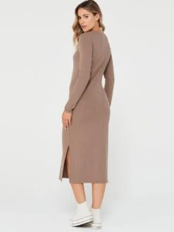 PIECES Kylie Long Sleeve Midi Dress - Brown -RIVE IS Clothing Shop VLKK5 SQ2 0000000143 BROWN MDb