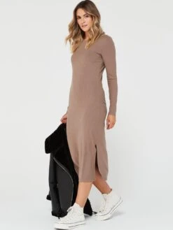PIECES Kylie Long Sleeve Midi Dress - Brown -RIVE IS Clothing Shop VLKK5 SQ3 0000000143 BROWN MDo
