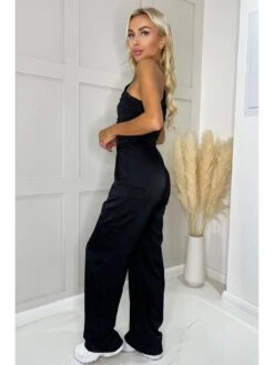 AX Paris Black Satin Wide Leg Cargo -RIVE IS Clothing Shop VLP4N SQ4 0000000004 BLACK MDd