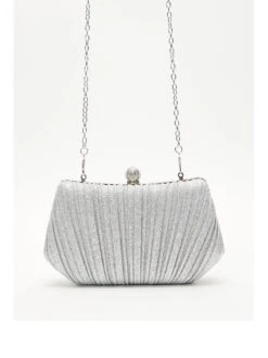 Quiz Silver Glitter Satin Pleated Box Bag