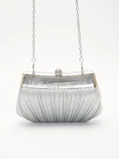Quiz Silver Glitter Satin Pleated Box Bag -RIVE IS Clothing Shop VLY6J SQ4 0000000035 SILVER SLd