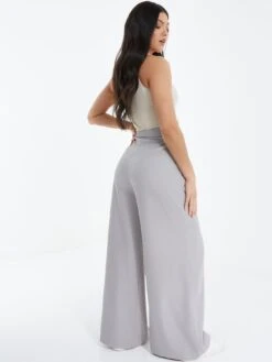 Quiz Grey High Waisted Wide Leg Trousers -RIVE IS Clothing Shop VLY7Y SQ2 0000000005 GREY MDb