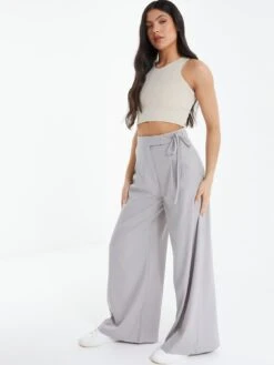 Quiz Grey High Waisted Wide Leg Trousers -RIVE IS Clothing Shop VLY7Y SQ3 0000000005 GREY MDo