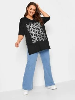 Yours Sequin Side Split V Neck Top - Black -RIVE IS Clothing Shop VM00W SQ3 0000000004 BLACK MDo