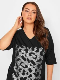 Yours Sequin Side Split V Neck Top - Black -RIVE IS Clothing Shop VM00W SQ4 0000000004 BLACK MDd