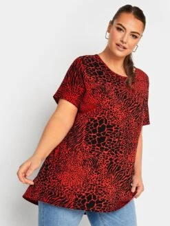 Yours Round Neck Jersey Top Red Print
