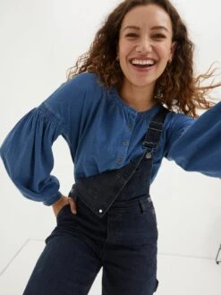 FatFace Keira Indigo Henley Top - Blue