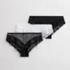 New Look 3 Pack Black And White Heart Lace Trim Brazilian Briefs