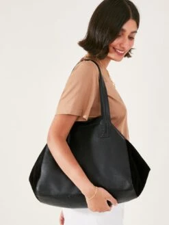 Accessorize Leather Stitch Detail Tote Bag -RIVE IS Clothing Shop VM6XS SQ2 0000000004 BLACK MDd