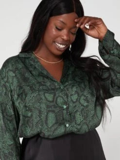 V By Very Curve Long Sleeve Snake Print Blouse - Green -RIVE IS Clothing Shop VM97Z SQ4 0000000047 GREEN MDd