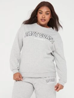 V By Very Curve Crew Neck Graphic Print Sweatshirt - Grey